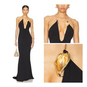 NBD Sansa Black Backless Halter Dress, Gold Hardware NEW